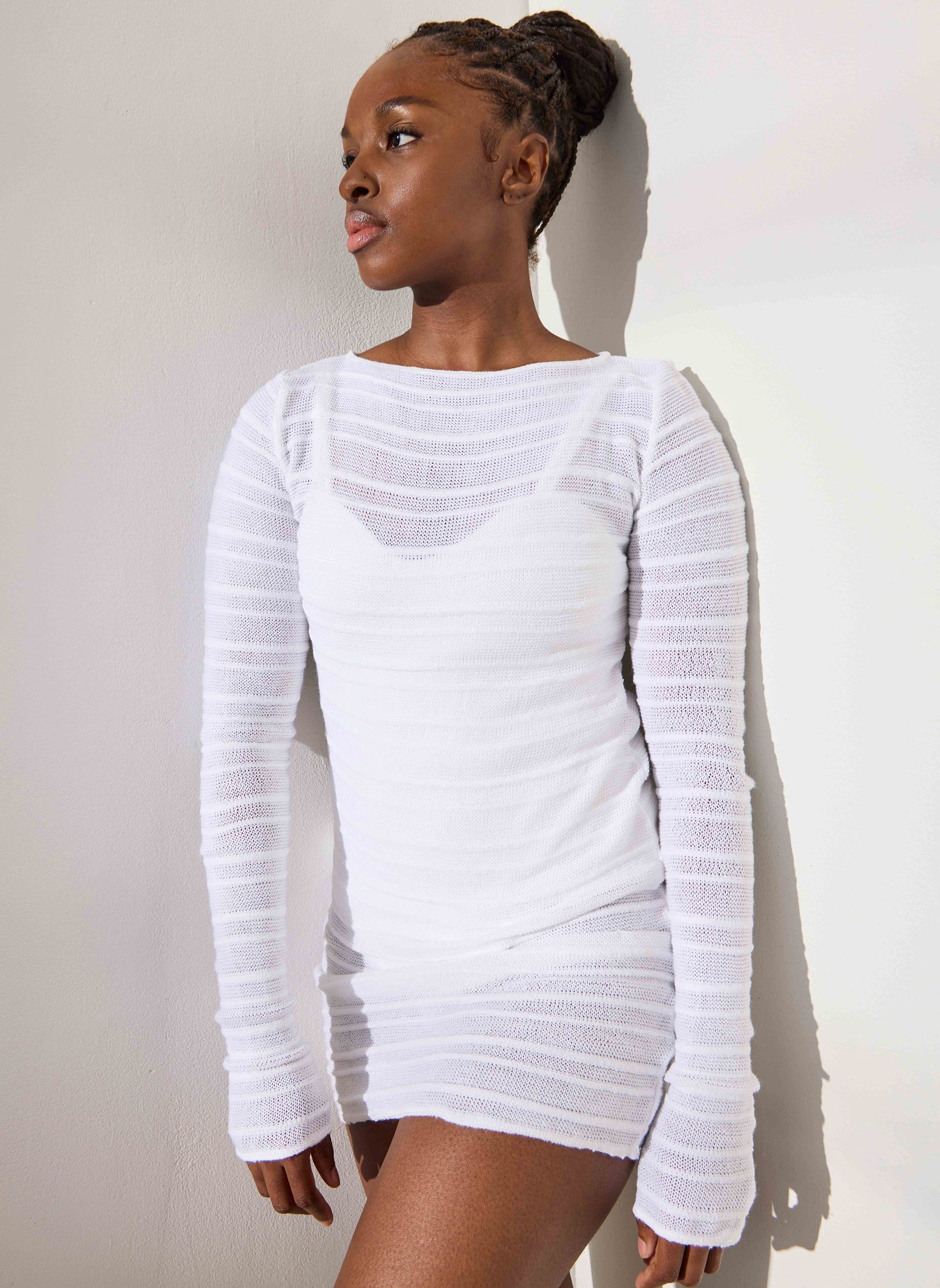 Shadow Stripe Boatneck Tunic Top L/S